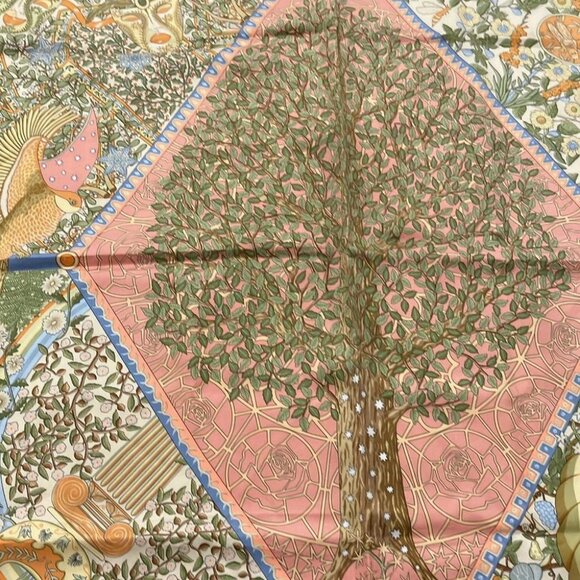 HERMES Carre 90 - Light Orange Khaki Multi Scarf - Picture 3 of 4